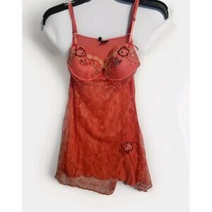 Pink Floral Embroidered Babydoll Lingerie Fantasy Sexy Romantic Fairy Dainty